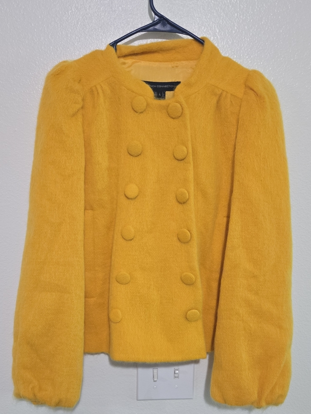 French Connection Mustard Yellow Fuzzy Wool Coat